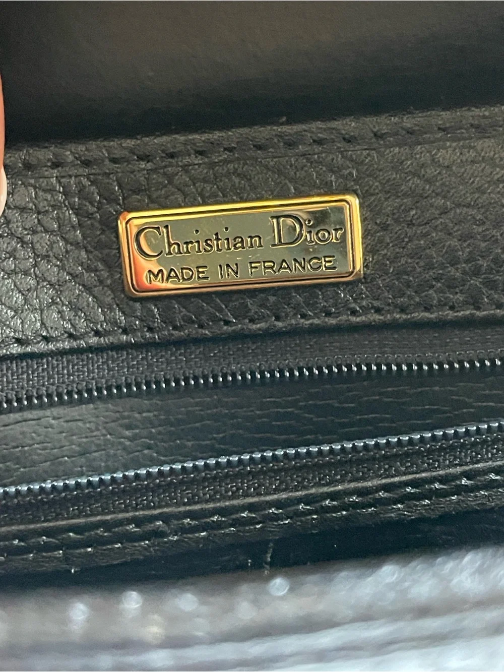 Dior Black Pebbled Leather Satchel with Tan Trim and Gold Hardware